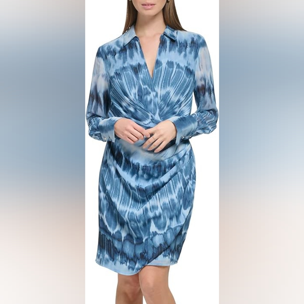 Calvin Klein NWOTwomen's dress size XL blue long sleeve new without tags tie dye